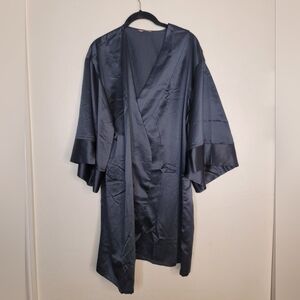 Thirdlove Wrap Tie Black Satin Robe
